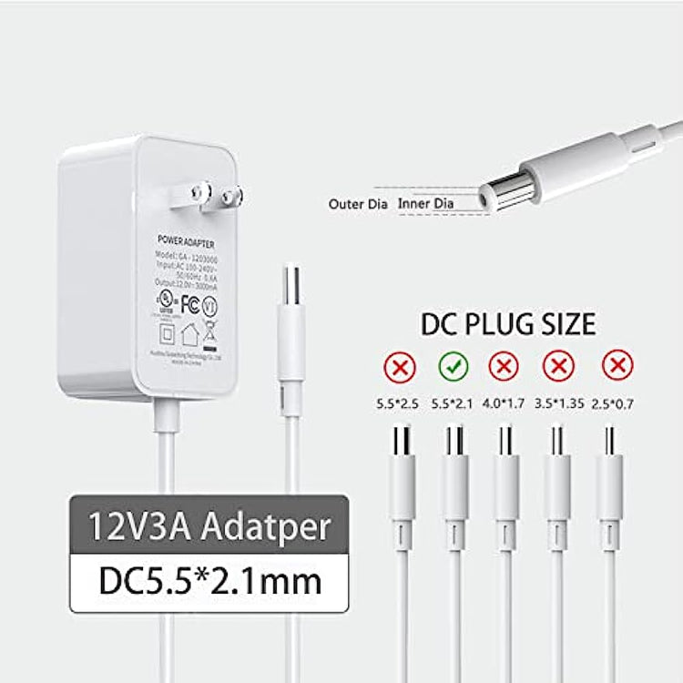 GXILEE UL Listed 12v 3A Power Supply for DC 12v LED Light, Security Camera