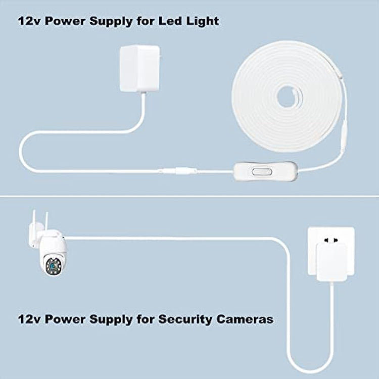 GXILEE UL Listed 12V 1A Power Supply with Switch, 12v Wall Transformer for DC 12v Led Light, Security Camera, Includes DC 5.5mm x 2.1mm Connector, 12Watt Max, 5Ft White Cord