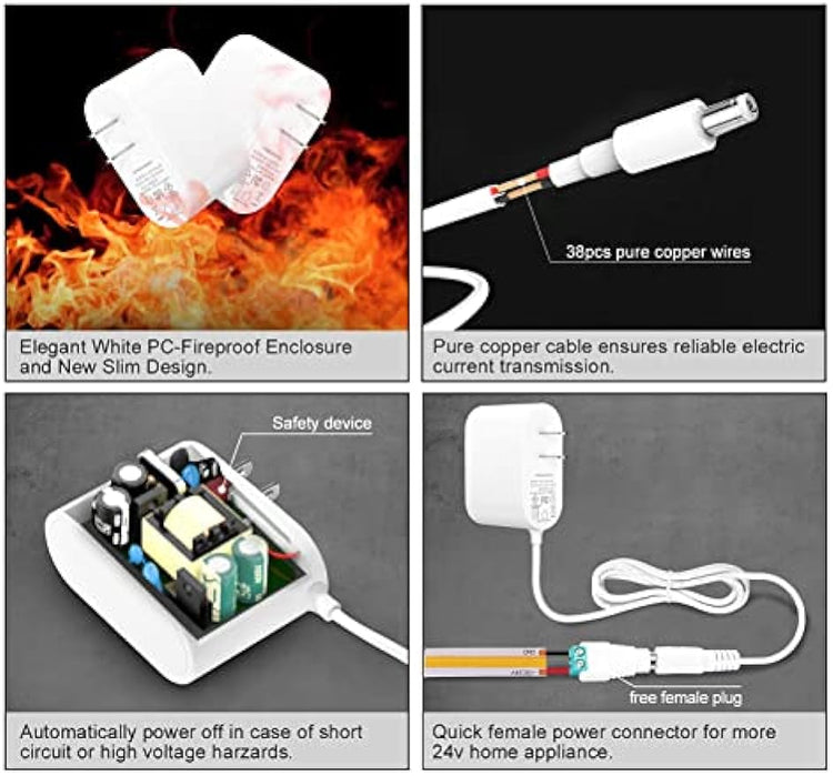 GXILEE 24V DC Power Supply with Dimmer Swtich for Single Color 24v Led Lights