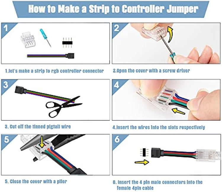GXILEE 10 mm Wide Solderless Strip to Controller Jumper Connectors, 10 Packs