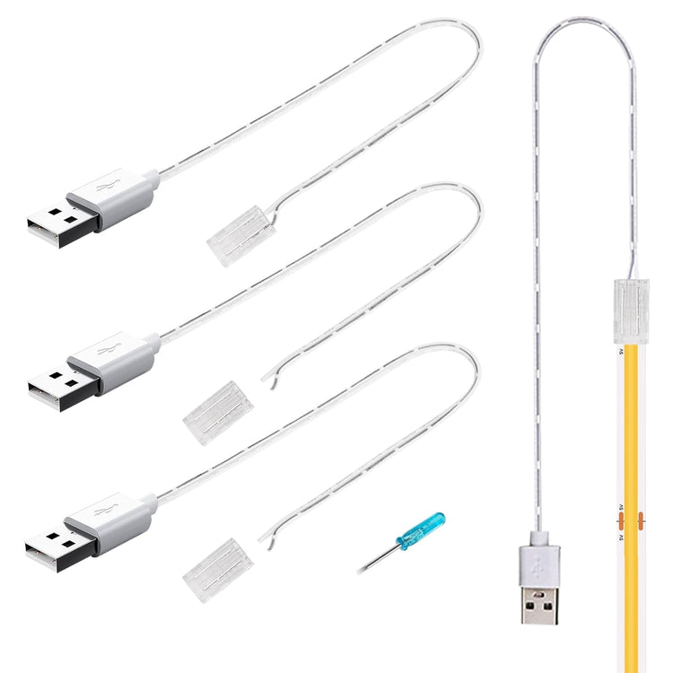 USB to COB LED Strip Light Connector Cable 1.64ft for 5v 2Pin 8mm Wide COB Light Strips, Set of 3