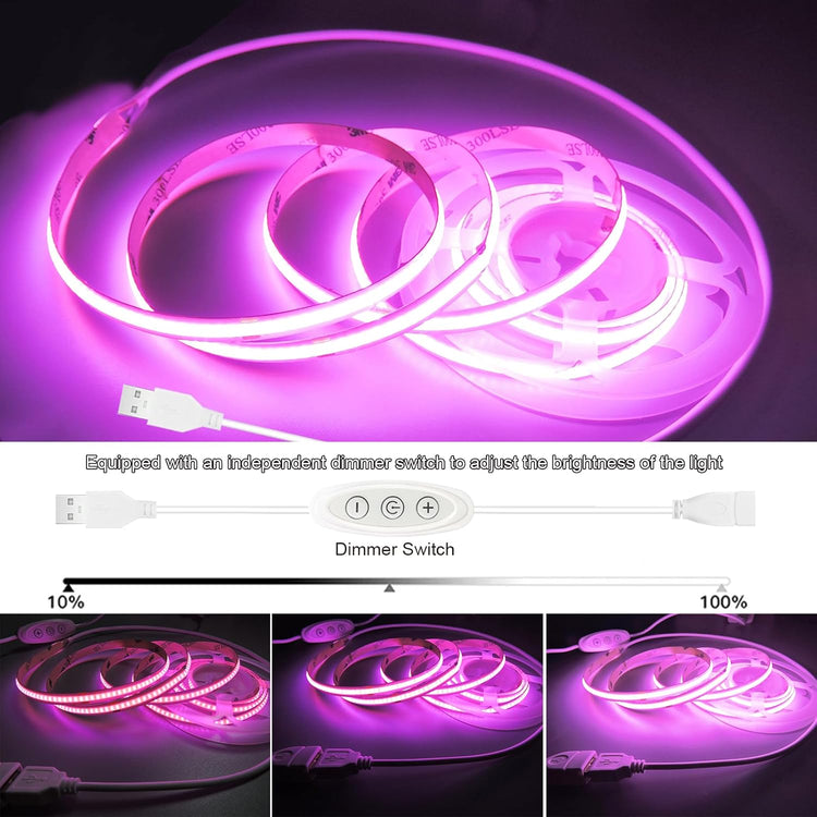 5V USB Powered Pink LED Strip Lights 4.9ft with Dimmer Switch for Bedroom/Gaming Setup/TV Backlighting