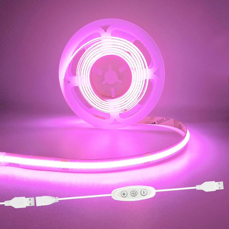 5V USB Powered Pink LED Strip Lights 4.9ft with Dimmer Switch for Bedroom/Gaming Setup/TV Backlighting