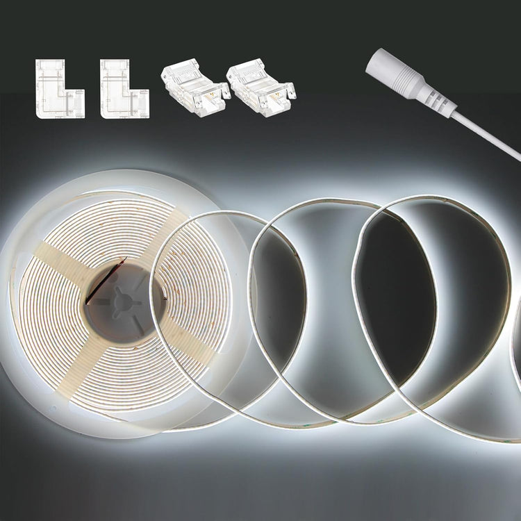 24V CRI 93+16.4ft Flexible & Cuttable Bright White COB LED Strip Lights for Home Office Interior Decoration