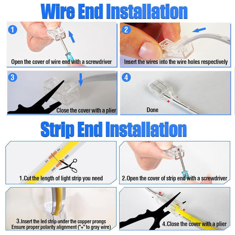 USB to COB LED Strip Light Connector Cable 1.64ft for 5v 2Pin 8mm Wide COB Light Strips, Set of 3