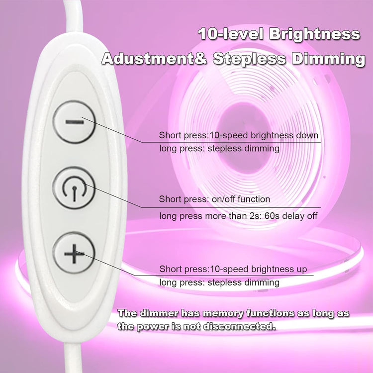 5V USB Powered Pink LED Strip Lights 4.9ft with Dimmer Switch for Bedroom/Gaming Setup/TV Backlighting