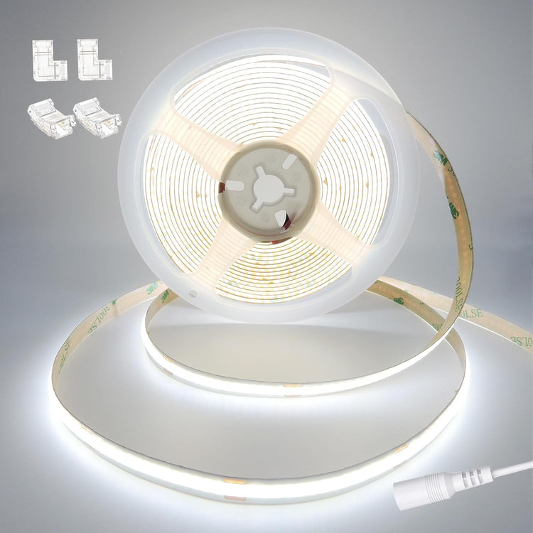24V CRI 93+16.4ft Flexible & Cuttable Bright White COB LED Strip Lights for Home Office Interior Decoration