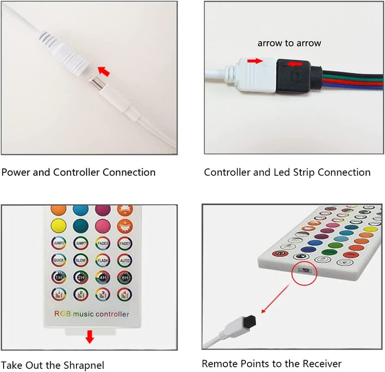 RGB LED Controller, with APP Control, Music Sync Mode, 40 Key Wireless IR Remote Controller and Led Power Supply 12v 2A