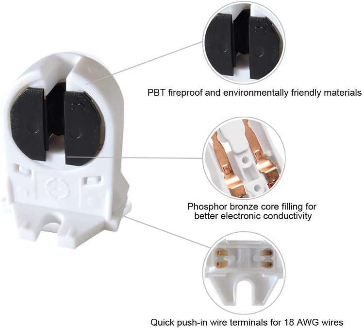 T5 LED Fluorescent Tube Lamp Holder, 8 Pack