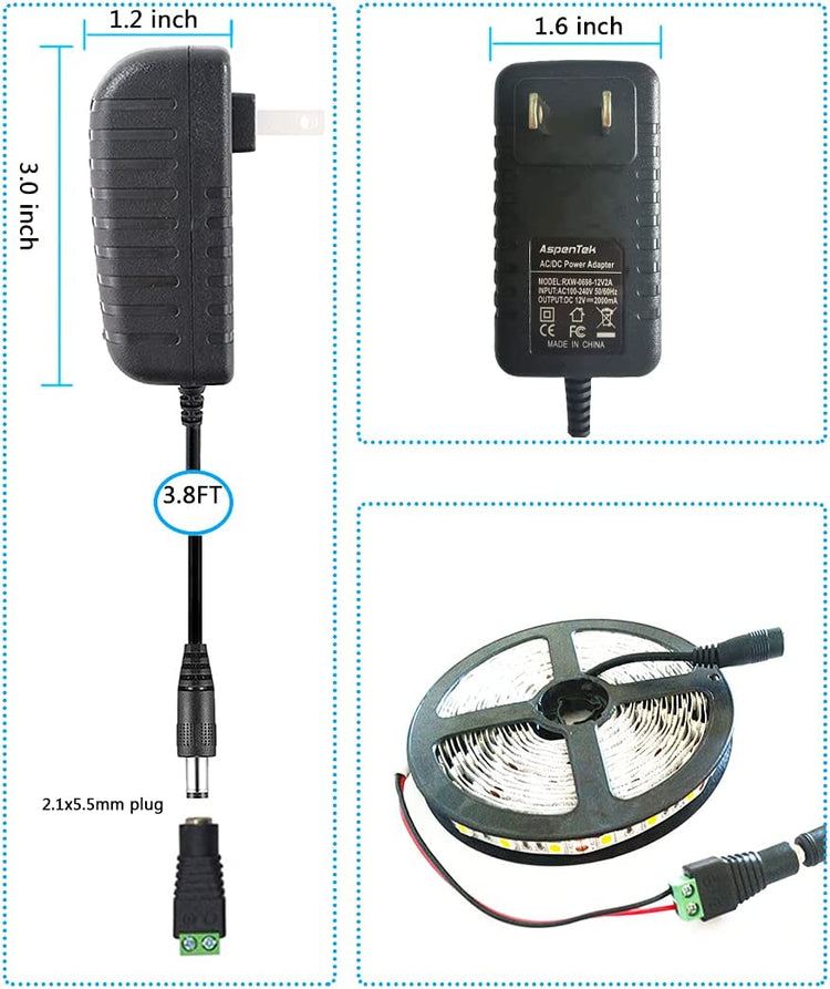 12V Power Supply with Switch for Led Strip,CCTV Camera,Output 2A, 24 Watt Max