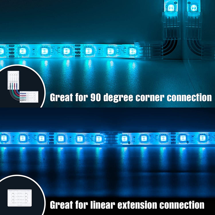 Transparent Led Light Connectors 4 pin 10 Pack and L Shape 4-Pin LED Corner Connectors 4-Pack
