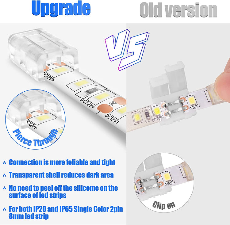 2 Pin 8mm LED Strip Connector Kit Include 20ft 2 Pin Extension Cable
