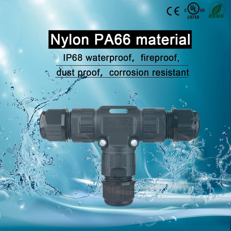 3 Way IP68 Waterproof Electrical Junction Box for Cables Ø 5-12 mm, UL Listed, Pack of 3