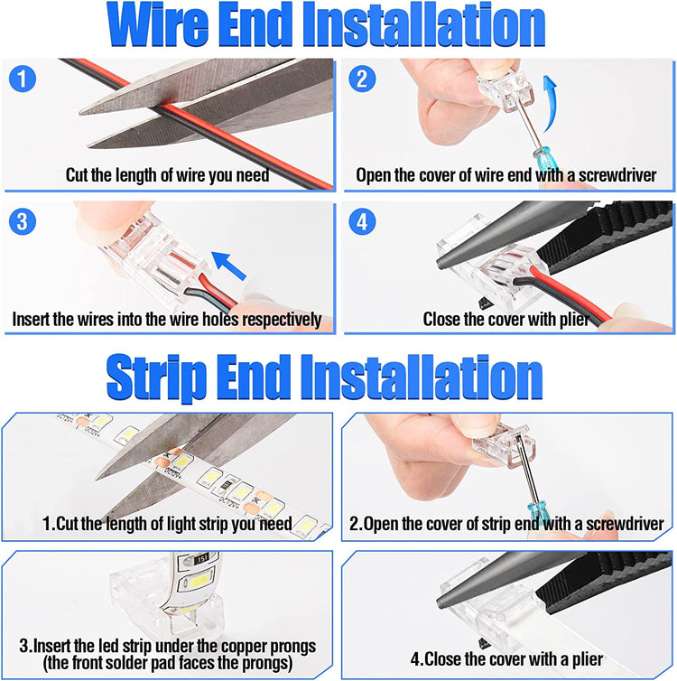 2 Pin 8mm LED Strip Connector Kit Include 20ft 2 Pin Extension Cable