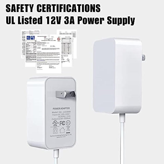GXILEE UL Listed 12v 3A Power Supply for DC 12v LED Light, Security Camera