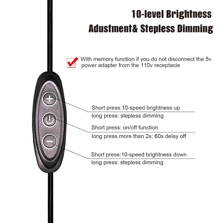 GXILEE 5V USB LED Dimmer Switch, 10-Speed Dimming, Female to Male, 2 Pack USB Dimmer for 5V Single Color LED Lights (Black)