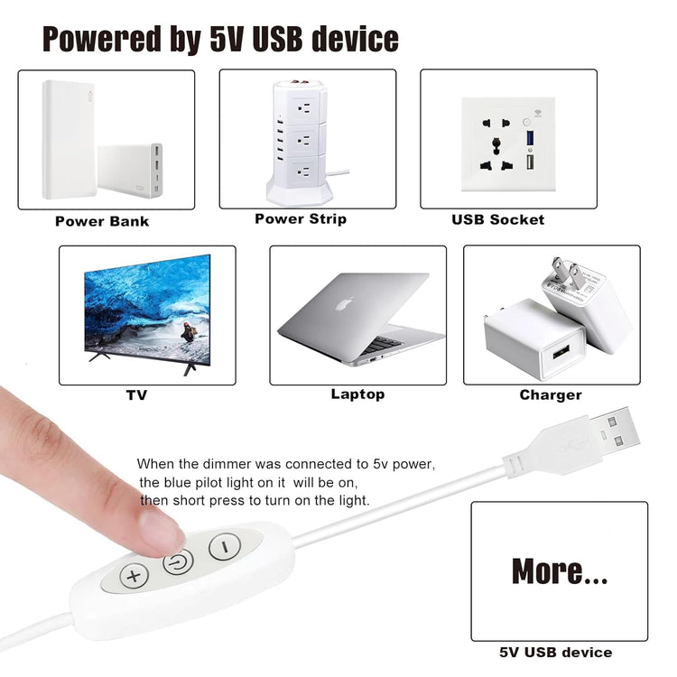 GXILEE USB Dimmer Switch,2 Pack Female to Male USB Inline Dimmer,10-Speed Dimming USB Light Dimmer for 5V Single Color Led Lights(white)