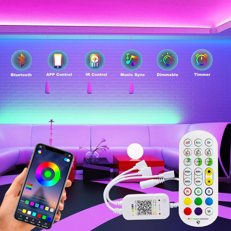 GXILEE Bluetooth RGB LED Controller with APP Control, Music Sync, IR Remote, and 24v Led Power Supply for 24v 4 pin 2835 5050 RGB LED Strip Lights