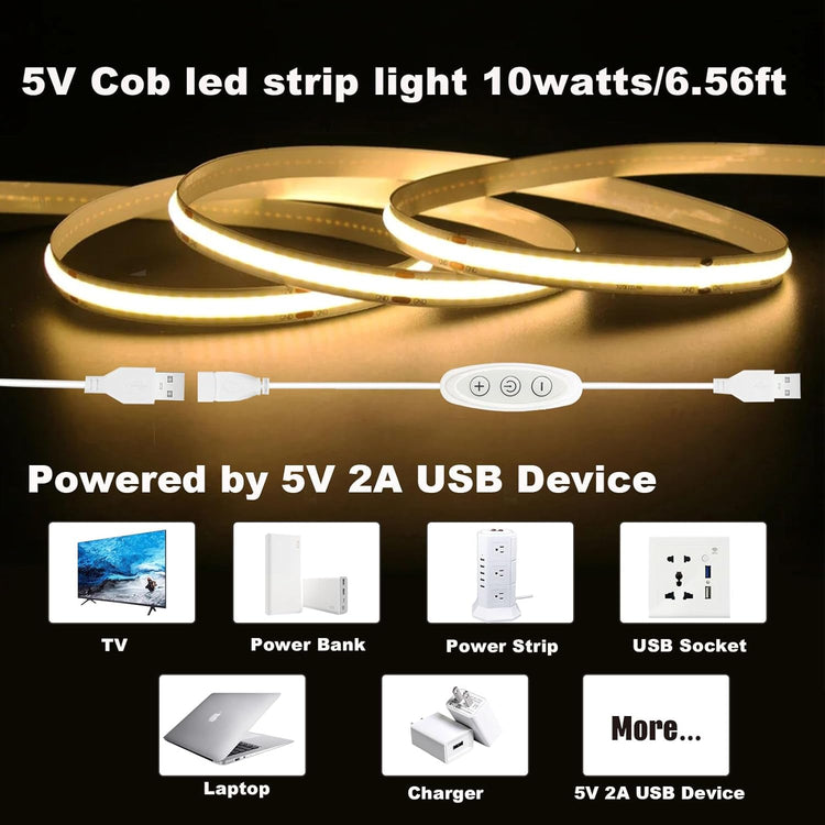 GXILEE USB Light Strip Warm White 3000k CRI92+with Dimmer Switch for Kitchen cabinets, Bedroom, Indoor DIY Lighting