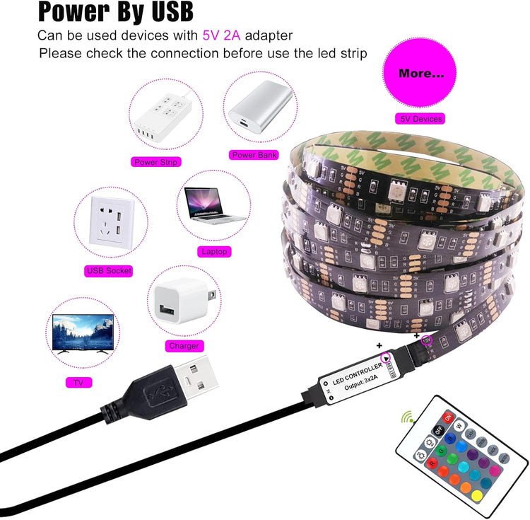 GXILEE USB Led Light Strips with Remote for 32-65inch TV Backlight, 5v Led Strip Lights 10 ft for Room Decoration