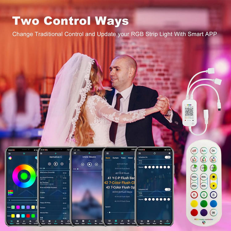 GXILEE Bluetooth RGB LED Controller with APP Control, Music Sync, IR Remote, and 24v Led Power Supply for 24v 4 pin 2835 5050 RGB LED Strip Lights