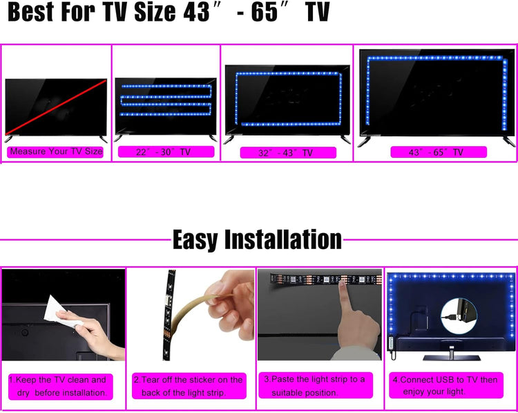 GXILEE USB Led Light Strips with Remote for 32-65inch TV Backlight, 5v Led Strip Lights 10 ft for Room Decoration