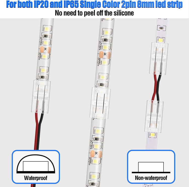 2 Pin 8mm LED Strip Connector Kit Include 20ft 2 Pin Extension Cable