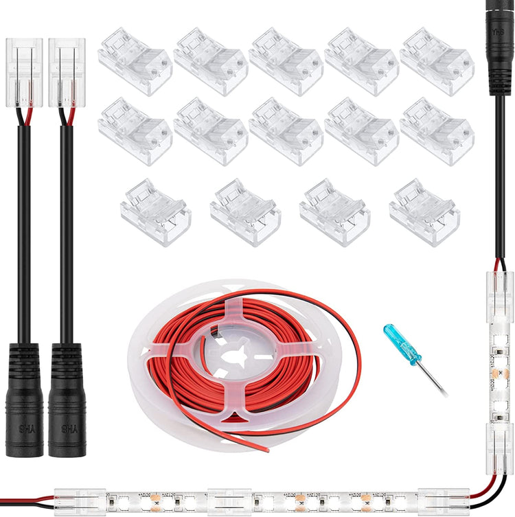 2 Pin 8mm LED Strip Connector Kit Include 20ft 2 Pin Extension Cable