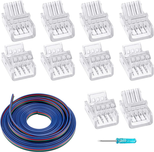 Solderless Led Light Connectors kit for 5050 RGB Strip,  Include 16.4ft 22 Gauge Led Extension Cable