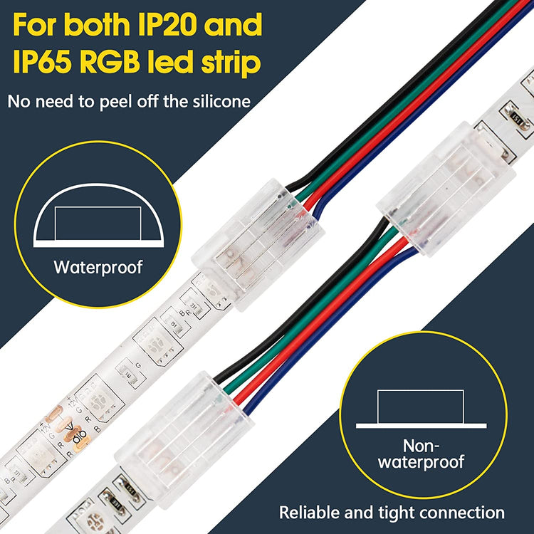 4 pin Led Connectors Kit for 10mm Wide 2835 5050 RGB Strip with 16.4ft 22 Gauge 4 pin Led Extension Cable