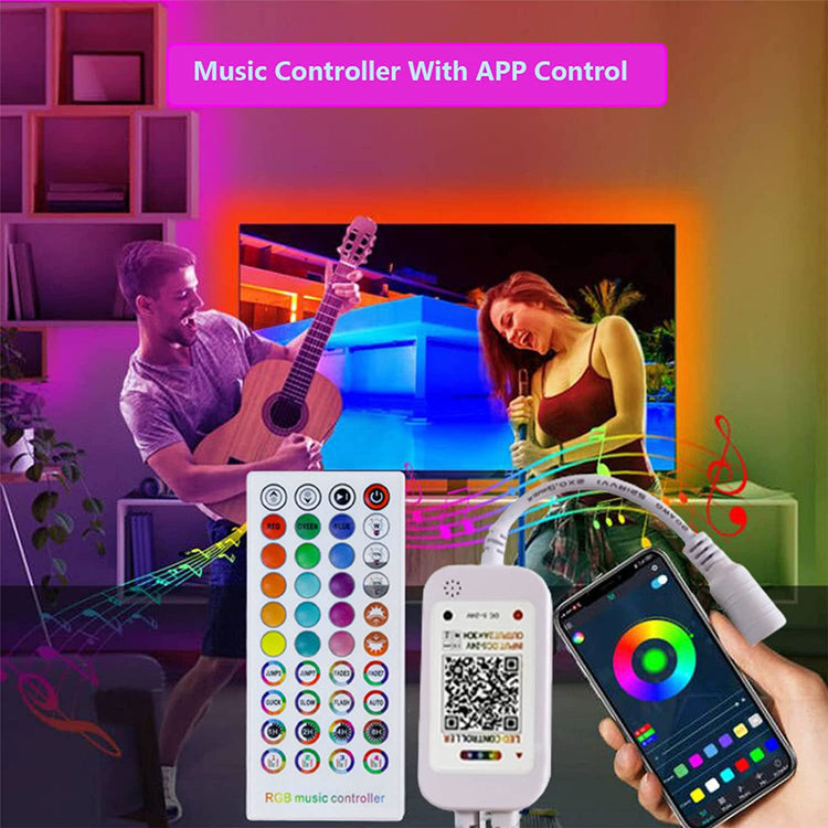 RGB LED Controller, with APP Control, Music Sync Mode, 40 Key Wireless IR Remote Controller and Led Power Supply 12v 2A
