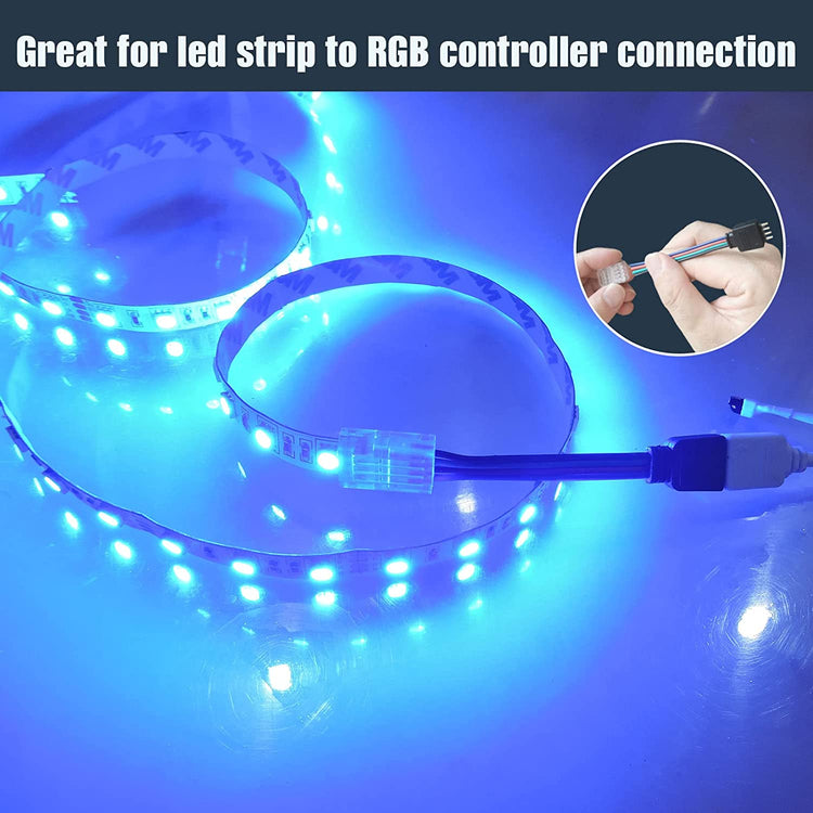 4 pin Led Connectors Kit for 10mm Wide 2835 5050 RGB Strip with 16.4ft 22 Gauge 4 pin Led Extension Cable